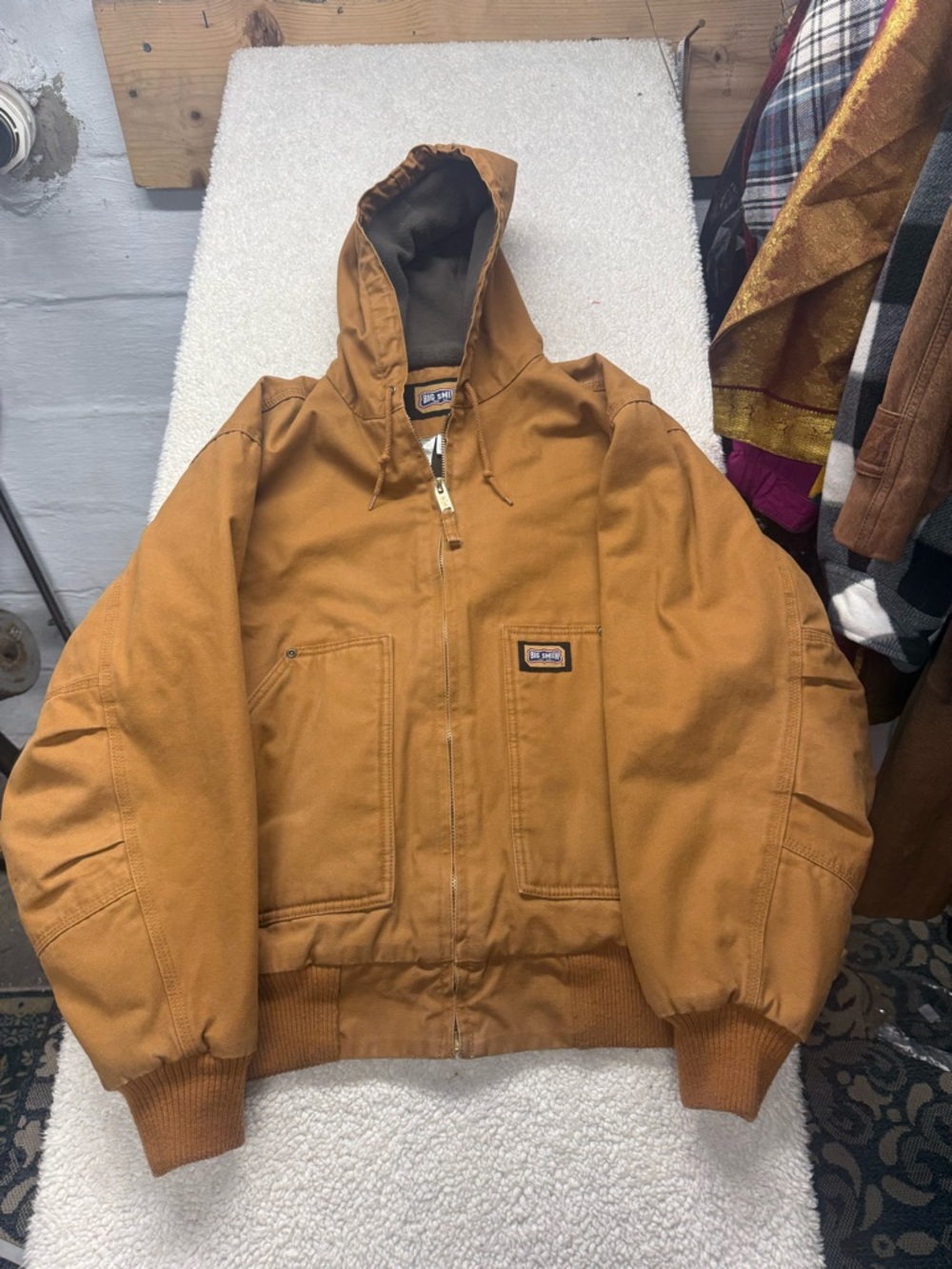 Big Smith Brown Hooded lined Work Jacket - Men, size Large regular chest 42-44